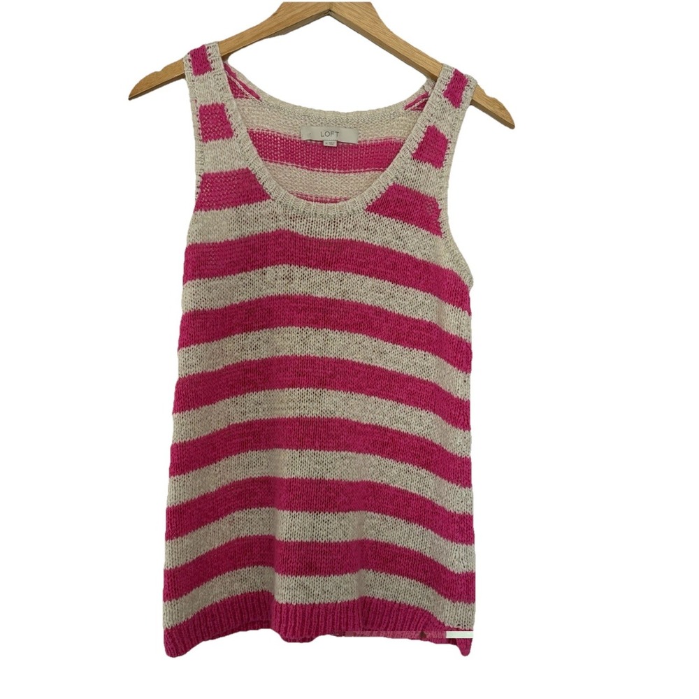 LOFT‎ Women's Striped Open-Knit Sleeveless Lightweight Scoop Neck Sweater M
